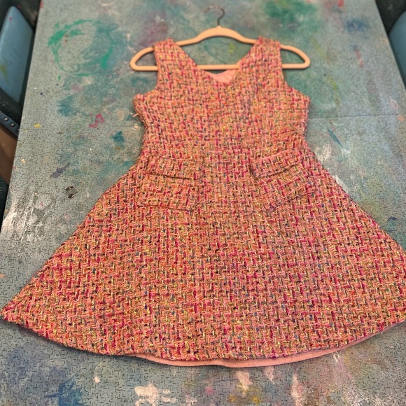 Pink Metallic Tweed Dress - Picture 3 of 10